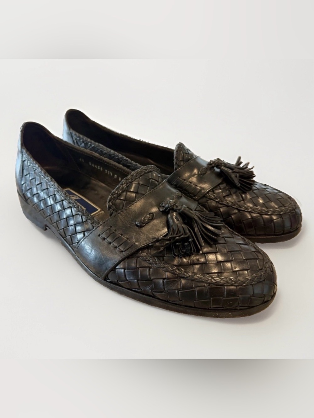 Bragano Shoes Mens Size 11.5  M Woven Gen Leather Tassel Loafers Italian Dress
